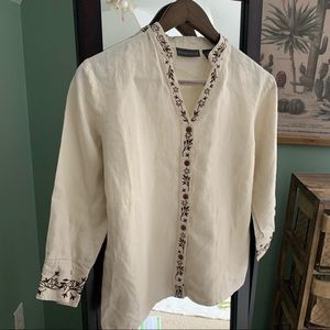 Relativity 3/4 Sleeve Embroidered Tunic Blouse